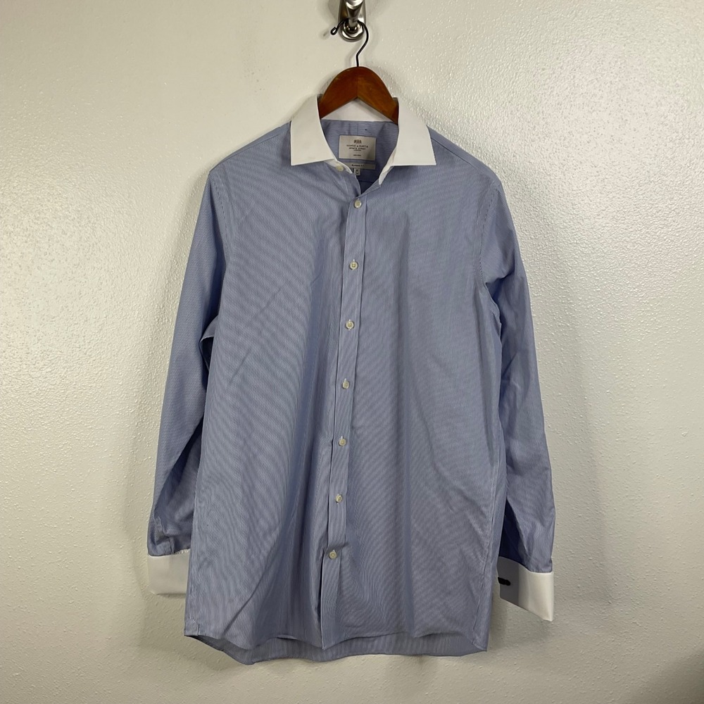 Hawes & Curtis Jermyn Street London Non-Iron‎ Blue Striped Long Sleeve Shirt